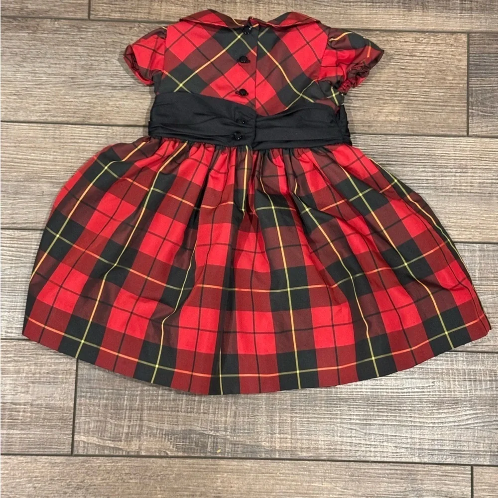 Ralph Lauren Baby Dress Red Black Plaid Taffeta Bow Lined Holiday Dress Size 9M
